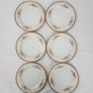 Lot of 6 Vintage SALAD Plate DIAMOND CHINA Made in Japan 7.25" Roslyn Floral HTF